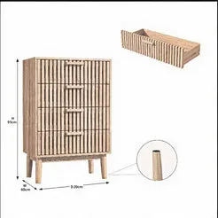 In And OutdoorMatch Kommode Holzoptik 4 Schubladen 60x34x91 cm