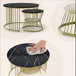 In And OutdoorMatch Couchtisch Set 2-teilig Marmor Schwarz-Weiß