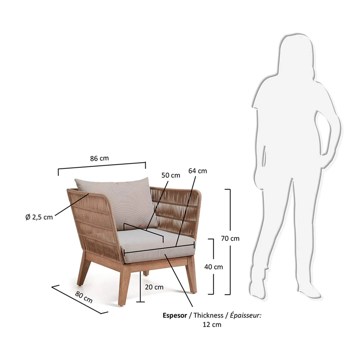 Kave Home Belleny Sessel beige Eukalyptusholz