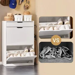 In And OutdoorMatch Schuhschrank Weiß 60x30x90 cm 4 Klappen