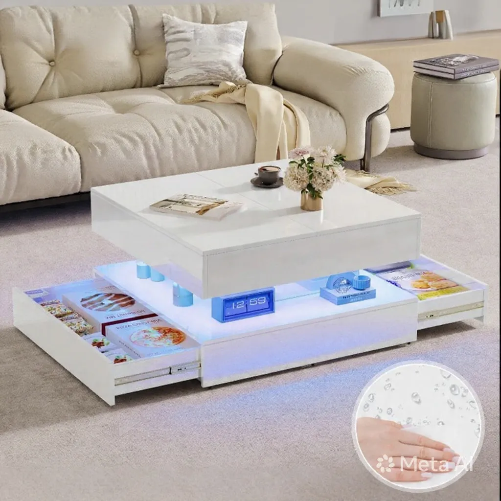 In And OutdoorMatch Couchtisch LED Hochglanz mit Schubladen