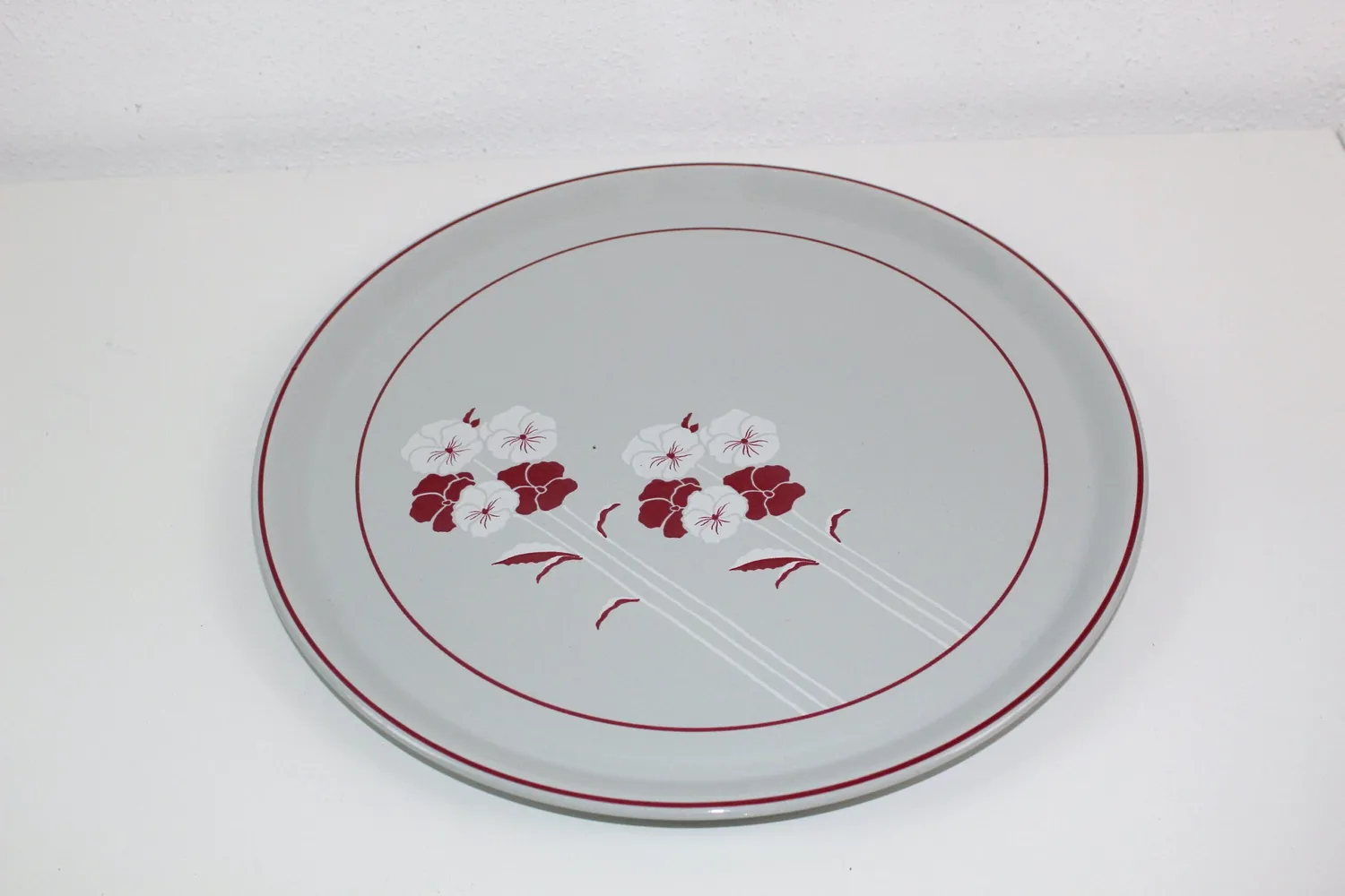 Mon Ami(e) Vintage Platte Keramik grau mit Blumen 30 cm