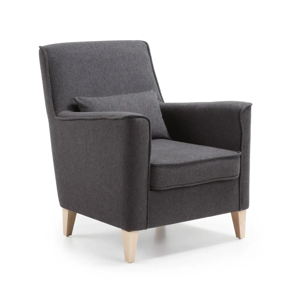 Kave Home Varese Sessel grau mit Kissen fleckenabweisend