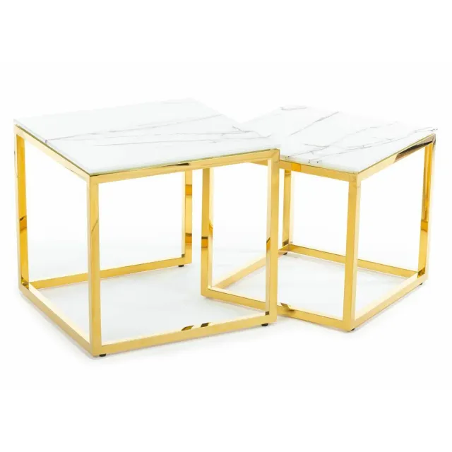 HOWHOMELY Goldenes Licht Beistelltisch Set 2 Stück Gold Glas