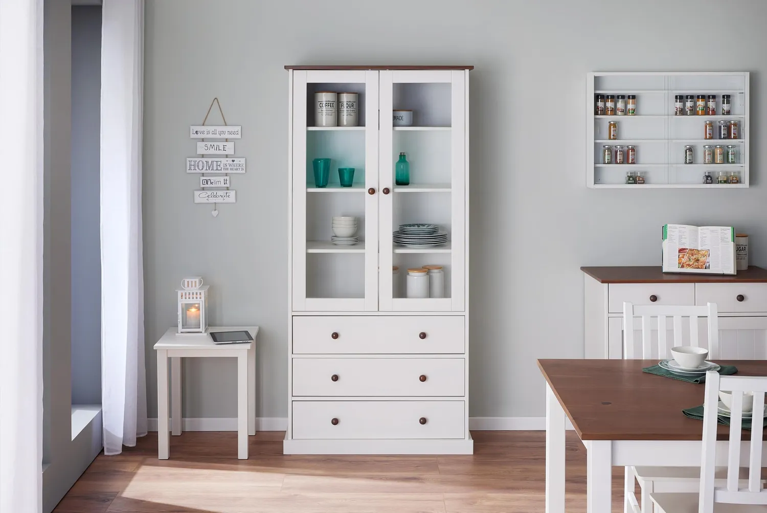 Inter Link Westerland 10 Vitrinenschrank 90 cm Weiß Kiefer