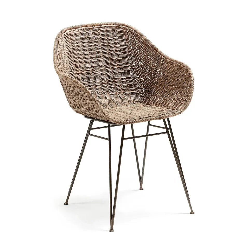 Kave Home Chart Esszimmerstuhl Rattan natur mit Stahlbeinen