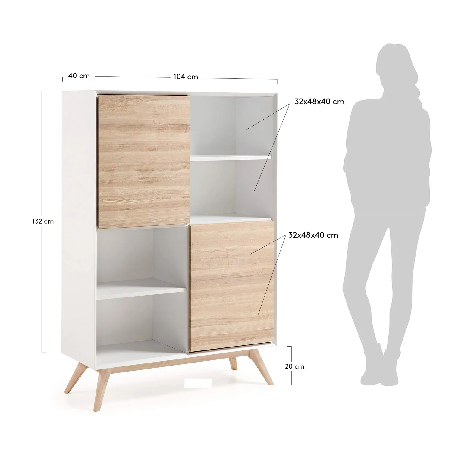 Kave Home Eunice Standregal weiß 104x152 cm 2-türig
