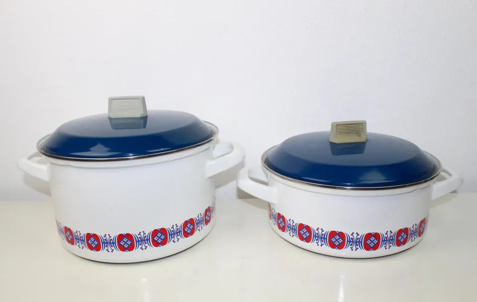 Mon Ami(e) Vintage Emailletöpfe 2er-Set blau-weiß Blumendekor