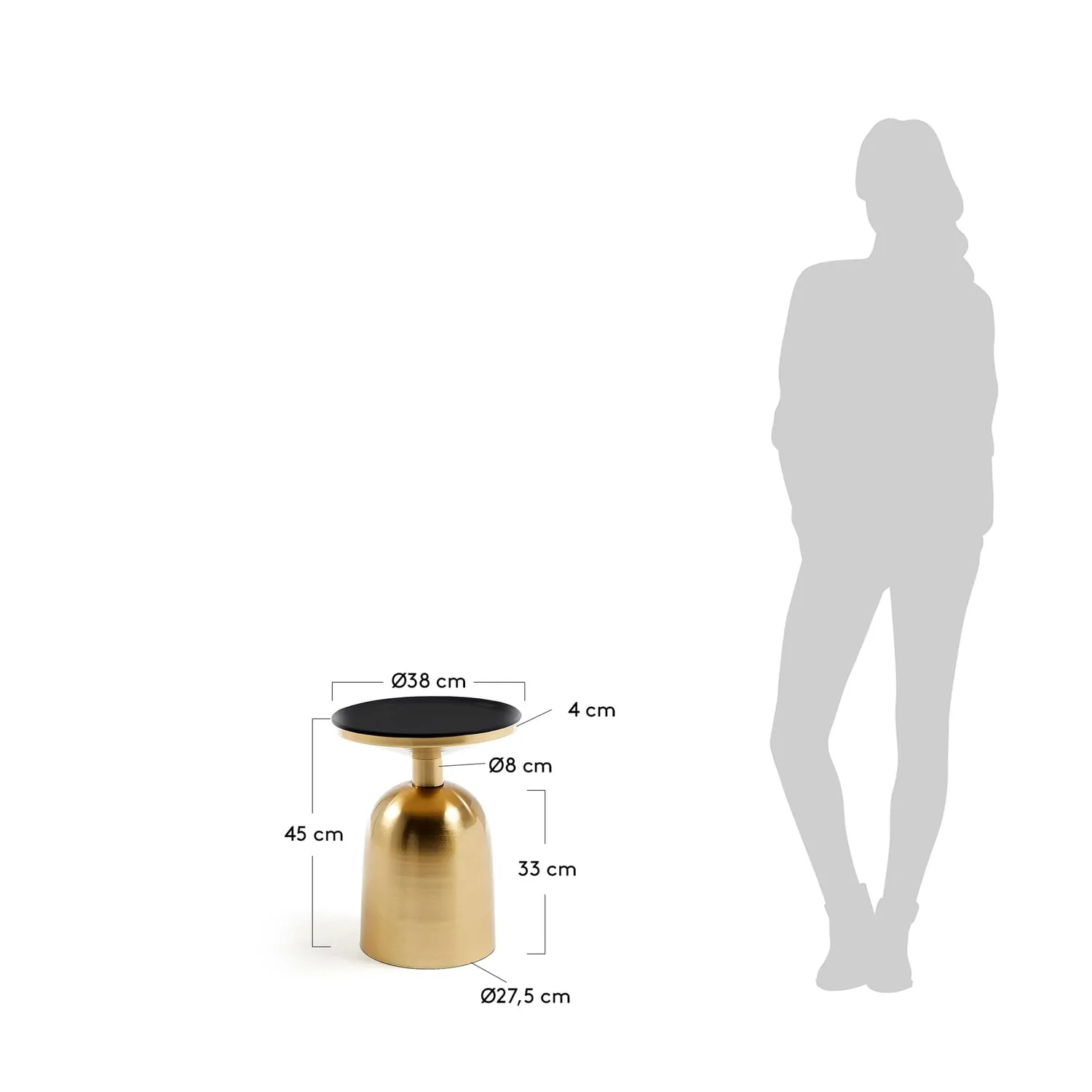 Kave Home Physic Beistelltisch Ø 38 cm Stahl Gold Schwarz