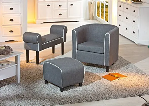 Inter Link Norset Fußschemel grau-weiß 66 cm Stoffbezug