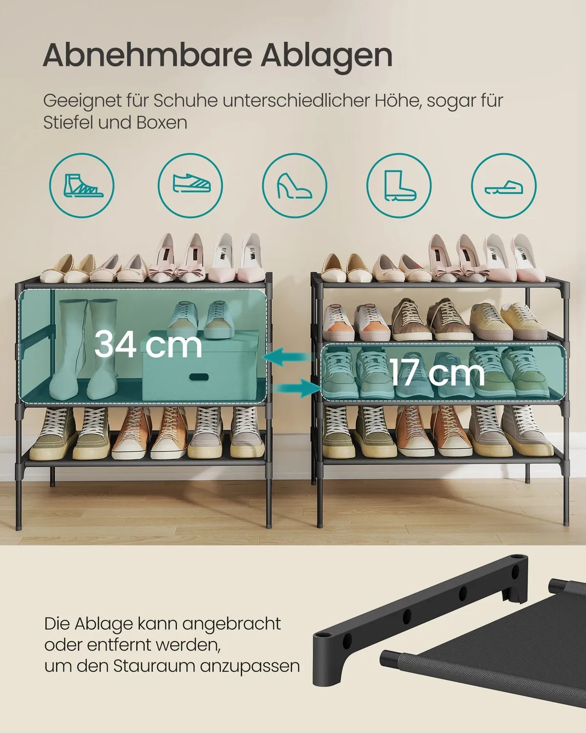 In And OutdoorMatch Schuhregal 4 Fächer Metall Vliesstoff