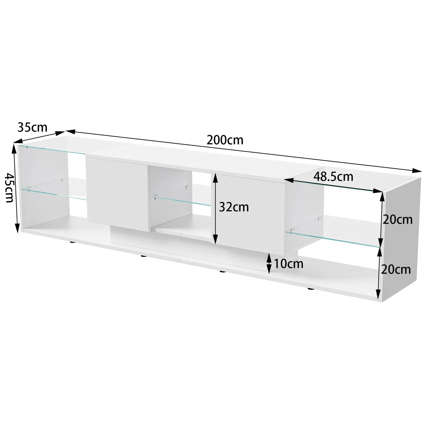 In And OutdoorMatch TV-Lowboard 200cm LED Holz Weiß