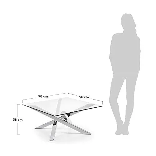 Kave Home Kamido Couchtisch 90 x 90 cm Hartglas Chromstahl