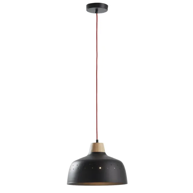 Kave Home Bits Pendelleuchte Schwarz Stahl Holz