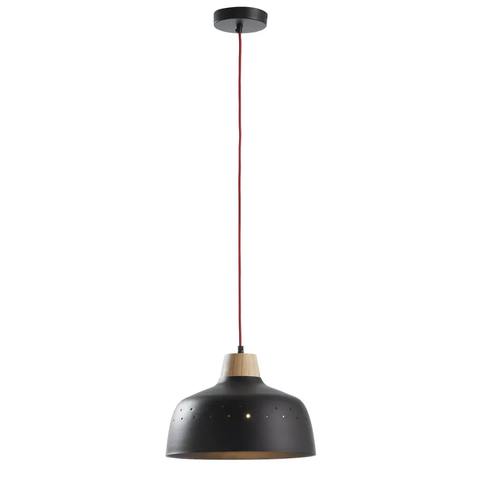 Kave Home Bits Pendelleuchte Schwarz Stahl Holz