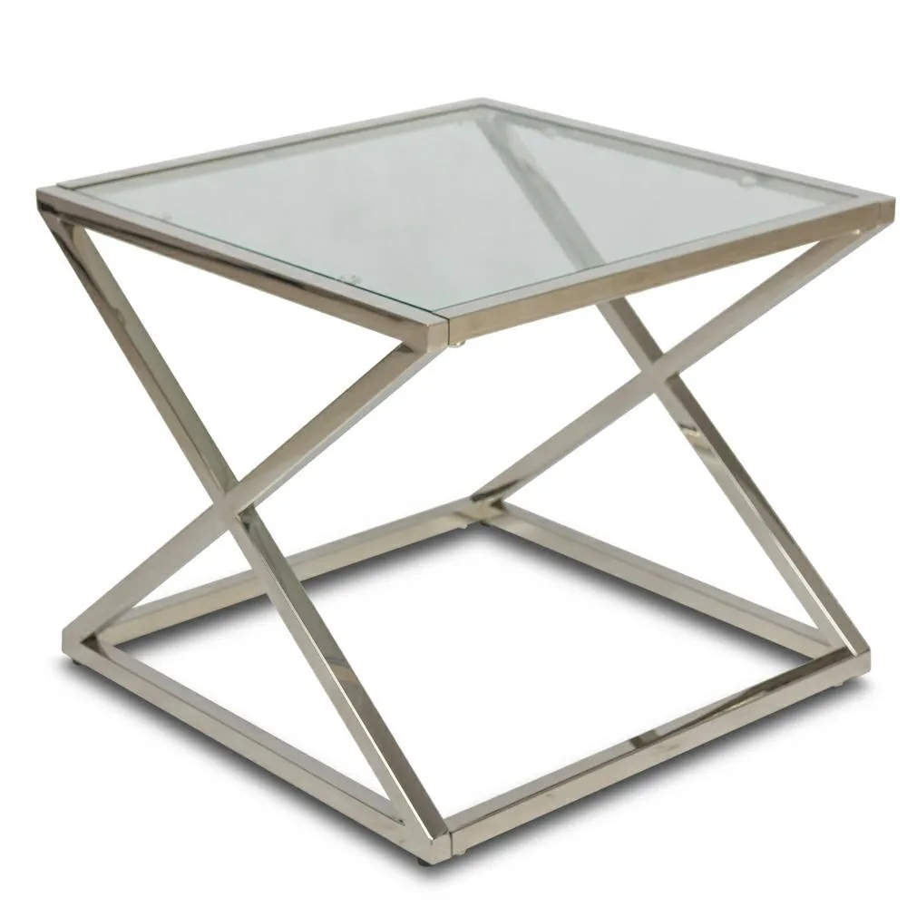 HOWHOMELY Saliba Beistelltisch Glas Edelstahl