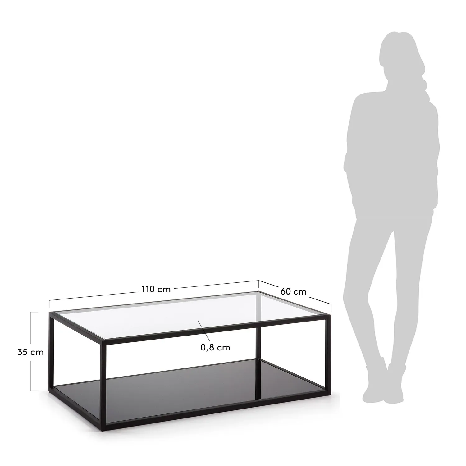 Kave Home Blackhill Couchtisch Glas Stahl
