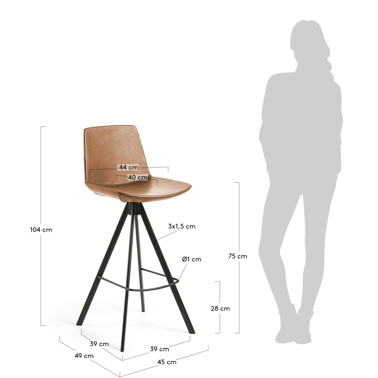 Kave Home Zeva Barhocker 75 cm Kunstleder Hellbraun