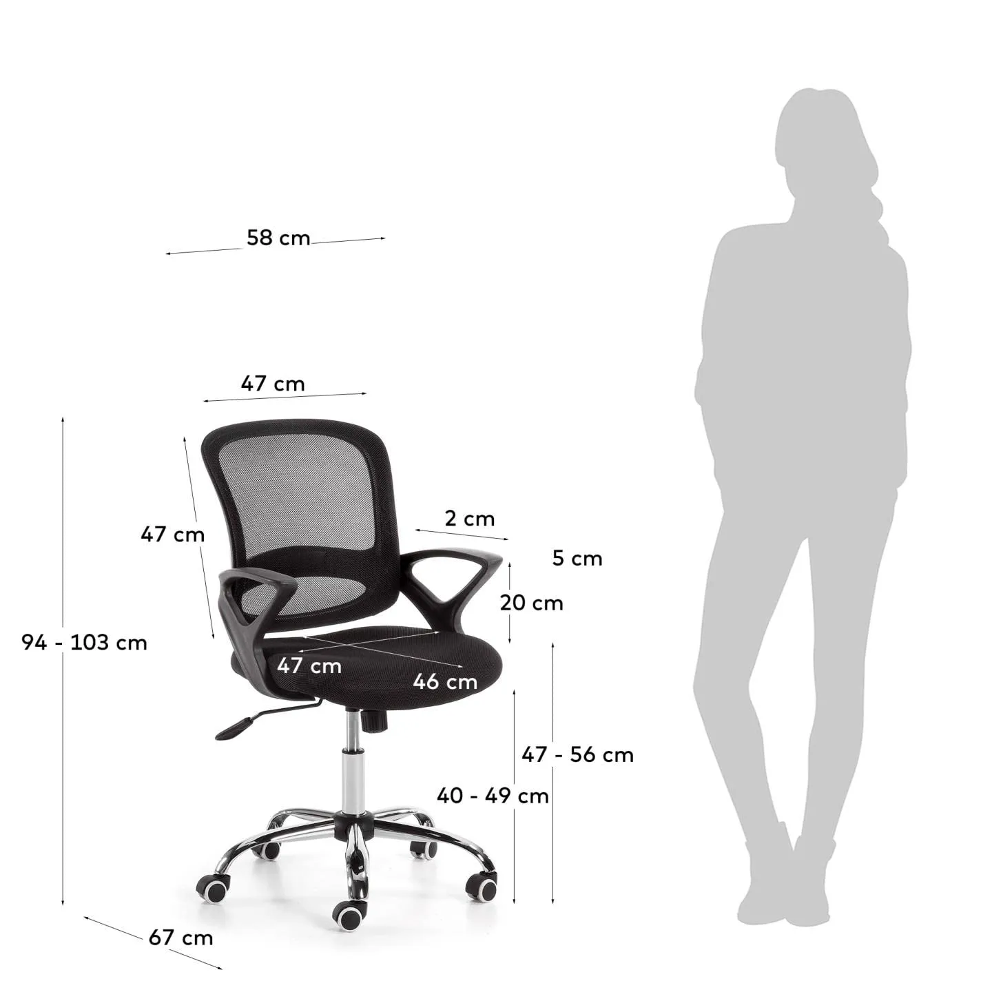 Kave Home Drawer Tangier Bürostuhl Mesh Grau