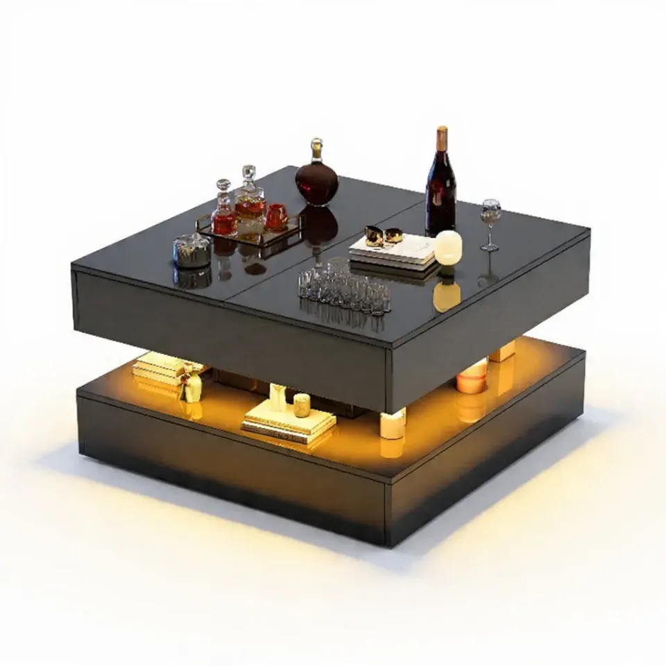 In And OutdoorMatch Couchtisch LED Hochglanz mit Schubladen
