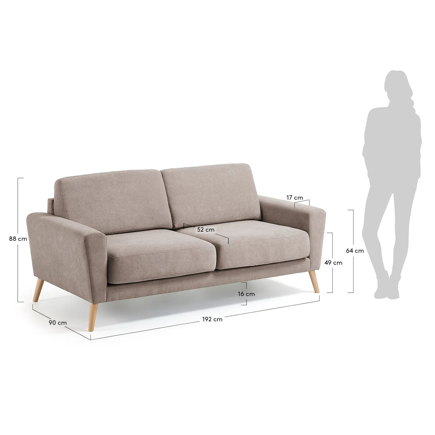 Kave Home Narnia 3-Sitzer Sofa braun Buche Teflon