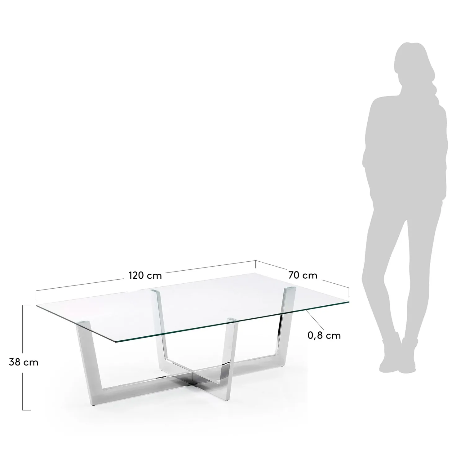 Kave Home Plam Couchtisch 120 x 70 cm Glas Chromstahl