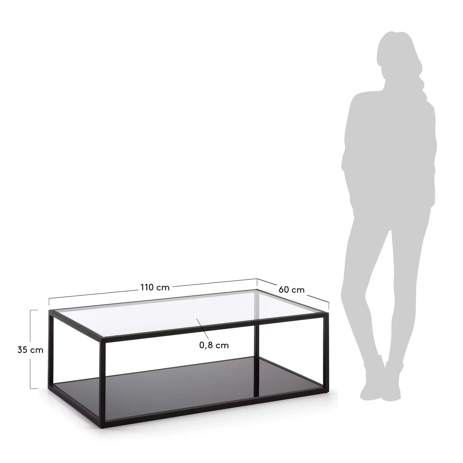 Kave Home Blackhill Couchtisch Glas Stahl