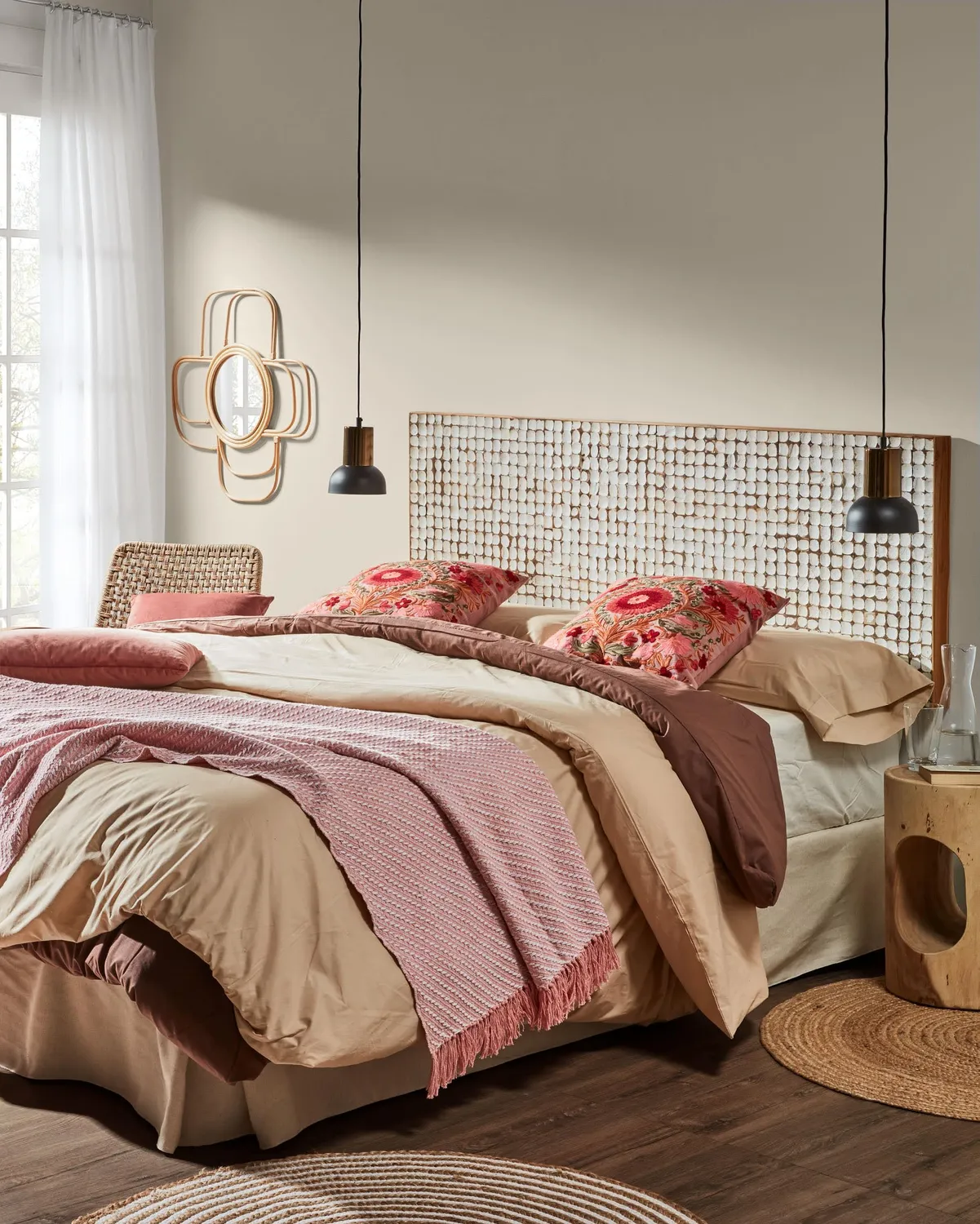 Kave Home Kron Bettkopfteil 160 cm Mangoholz Kokos