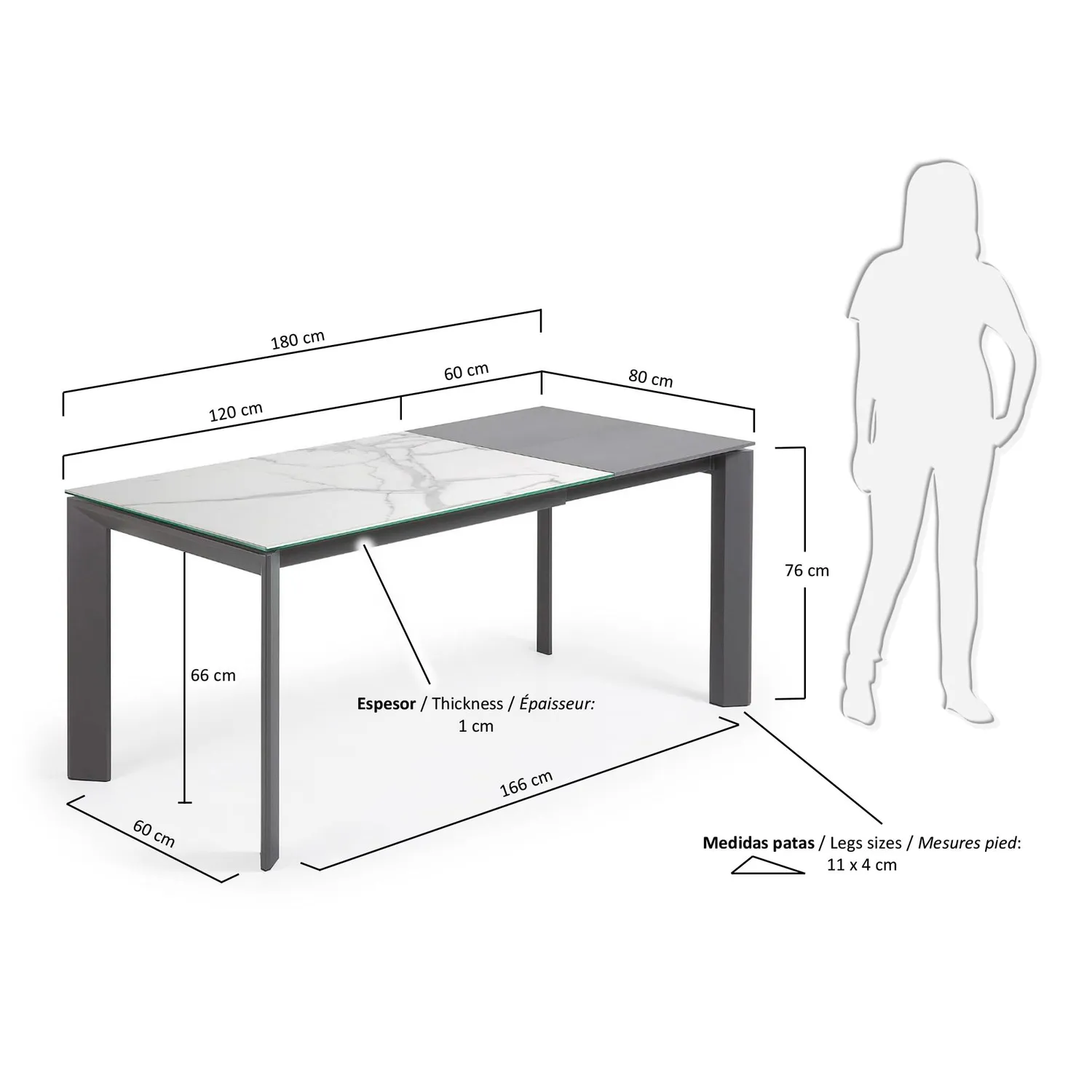 Kave Home 8,43E+12 Ausziehtisch weiß 120–180 cm KALOS