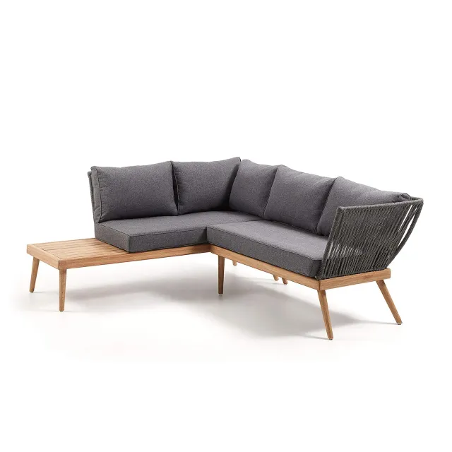 Kave Home Ramson Ecksofa grau Eukalyptusholz 5-Sitzer