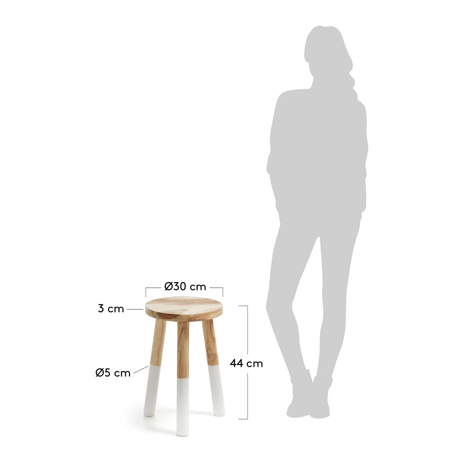 Kave Home Brocsy Hocker Mungurholz weiß 30 cm