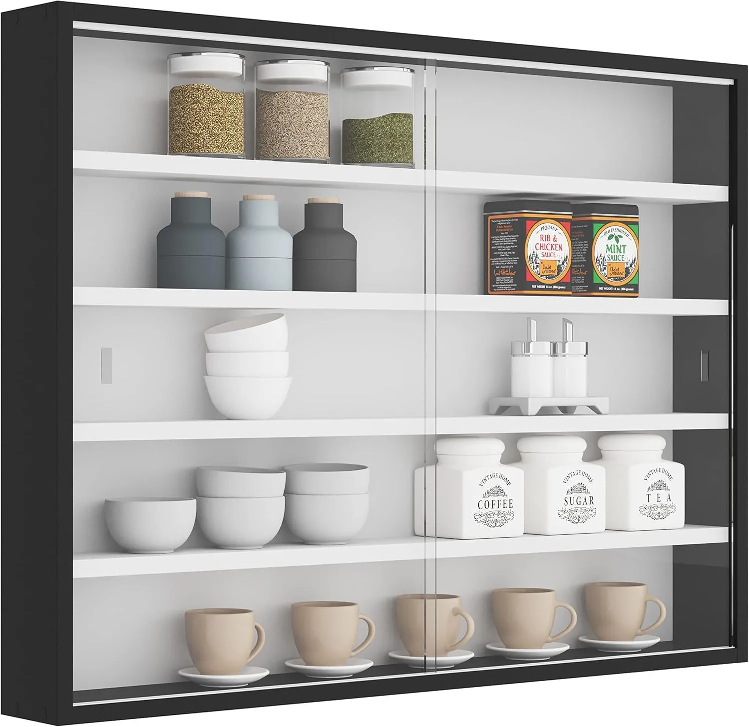 Inter Link Wandvitrine Schwarz-Weiß 80x60x9,5cm Glas
