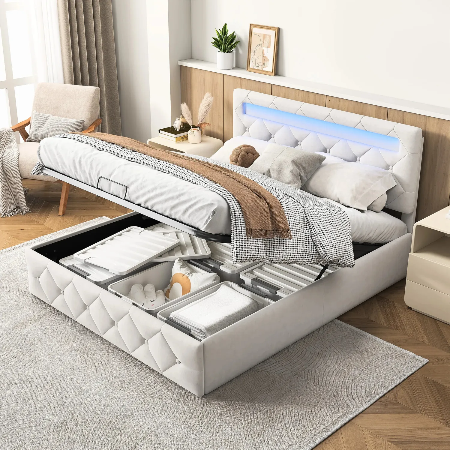 In And OutdoorMatch Polsterbett LED Velours 140x200 cm