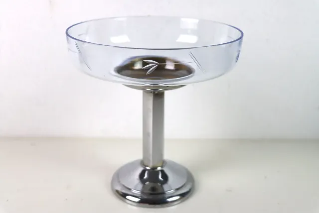 Mon Ami(e) Vintage Glasschale Metallfuß blau Schliff 21 cm