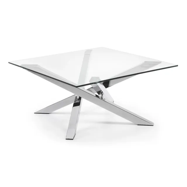 Kave Home Kamido Couchtisch 90 x 90 cm Hartglas Chromstahl