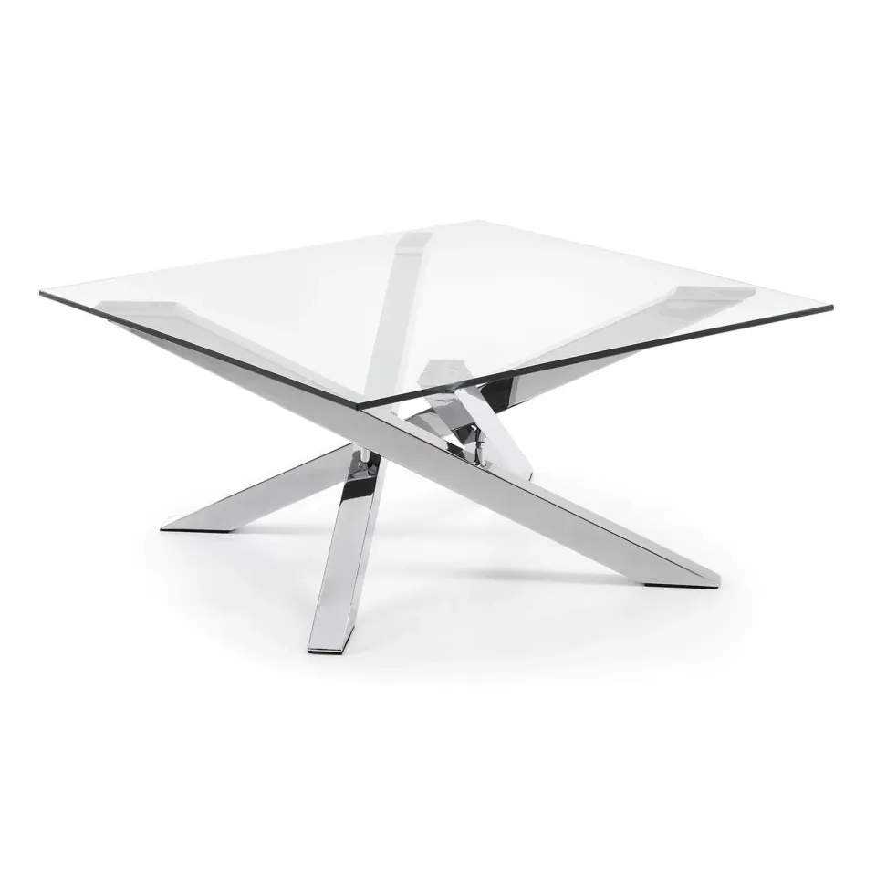 Kave Home Kamido Couchtisch 90 x 90 cm Hartglas Chromstahl