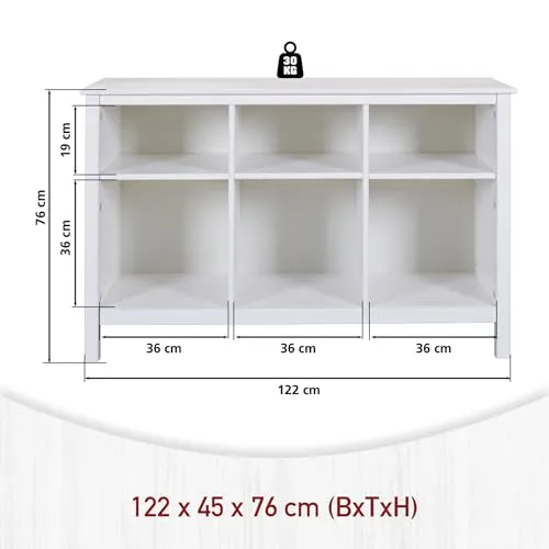 Inter Link Pinora Bücherregal weiß 122x45x76 cm 6 Fächer
