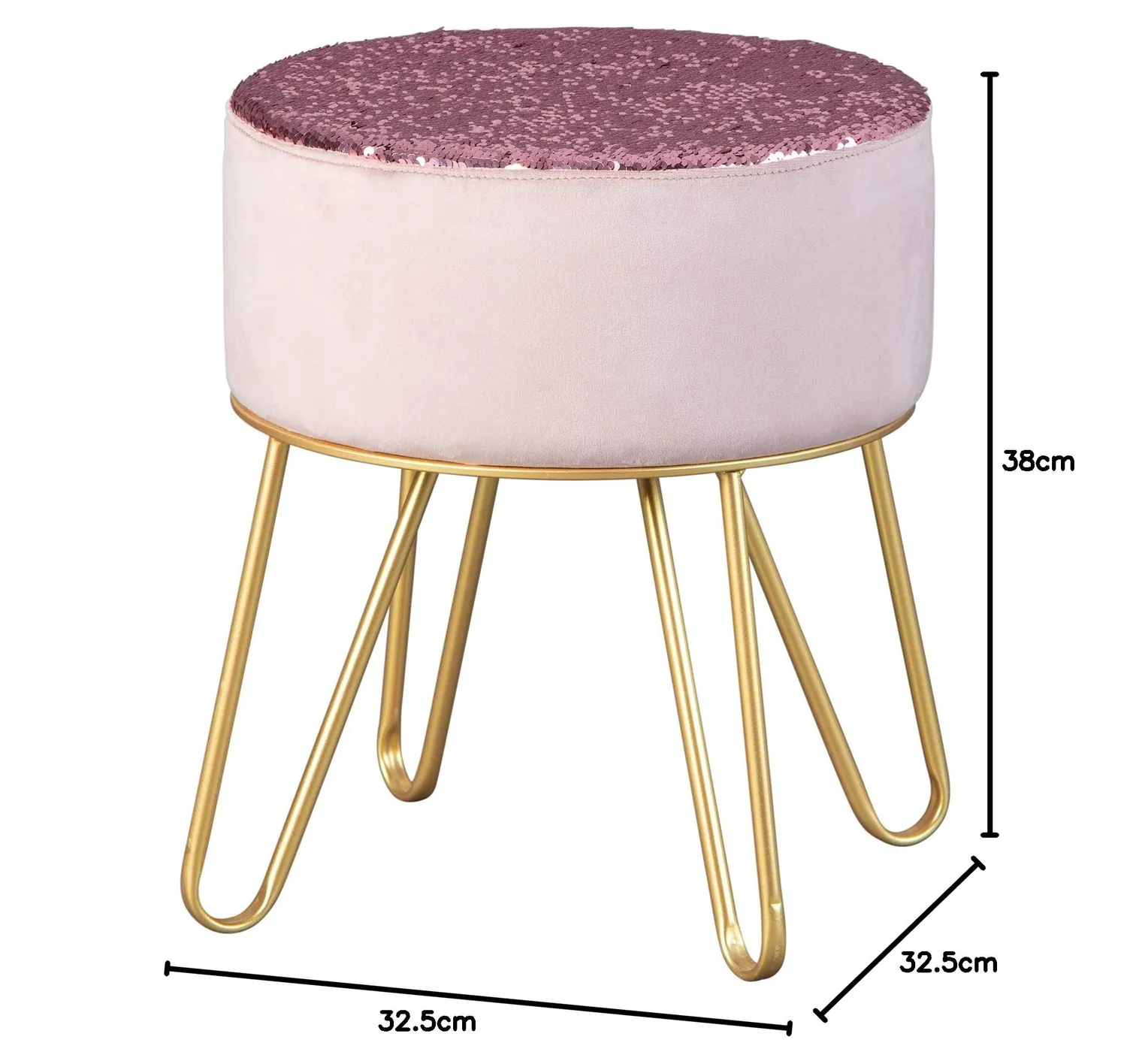 Inter Link Samtpouf Rosa 32,5 × 32,5 × 38 cm Pailletten