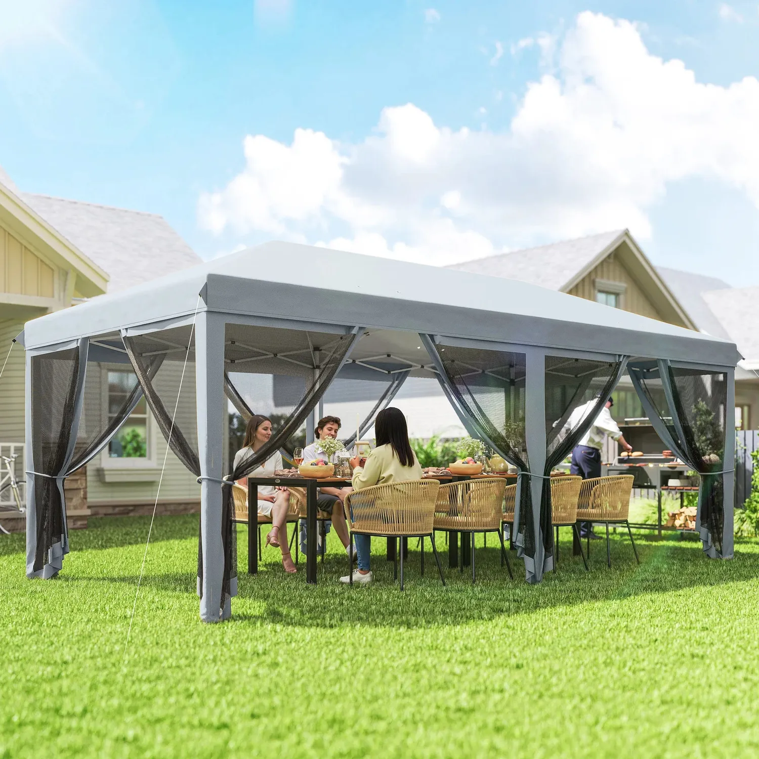 In And OutdoorMatch Pavillon Schwarz 6x3m mit Moskitonetz