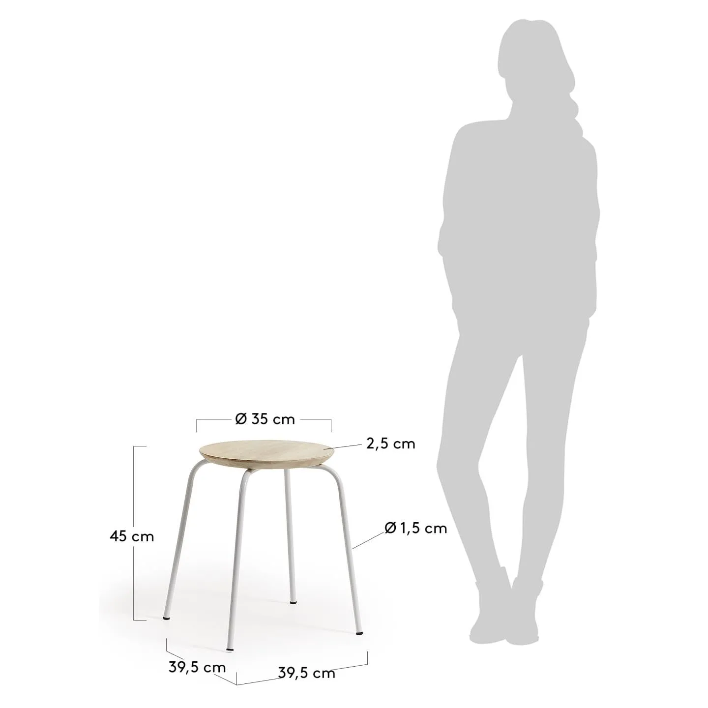 Kave Home Ren Hocker weiß Mango 39,5 cm Stahl