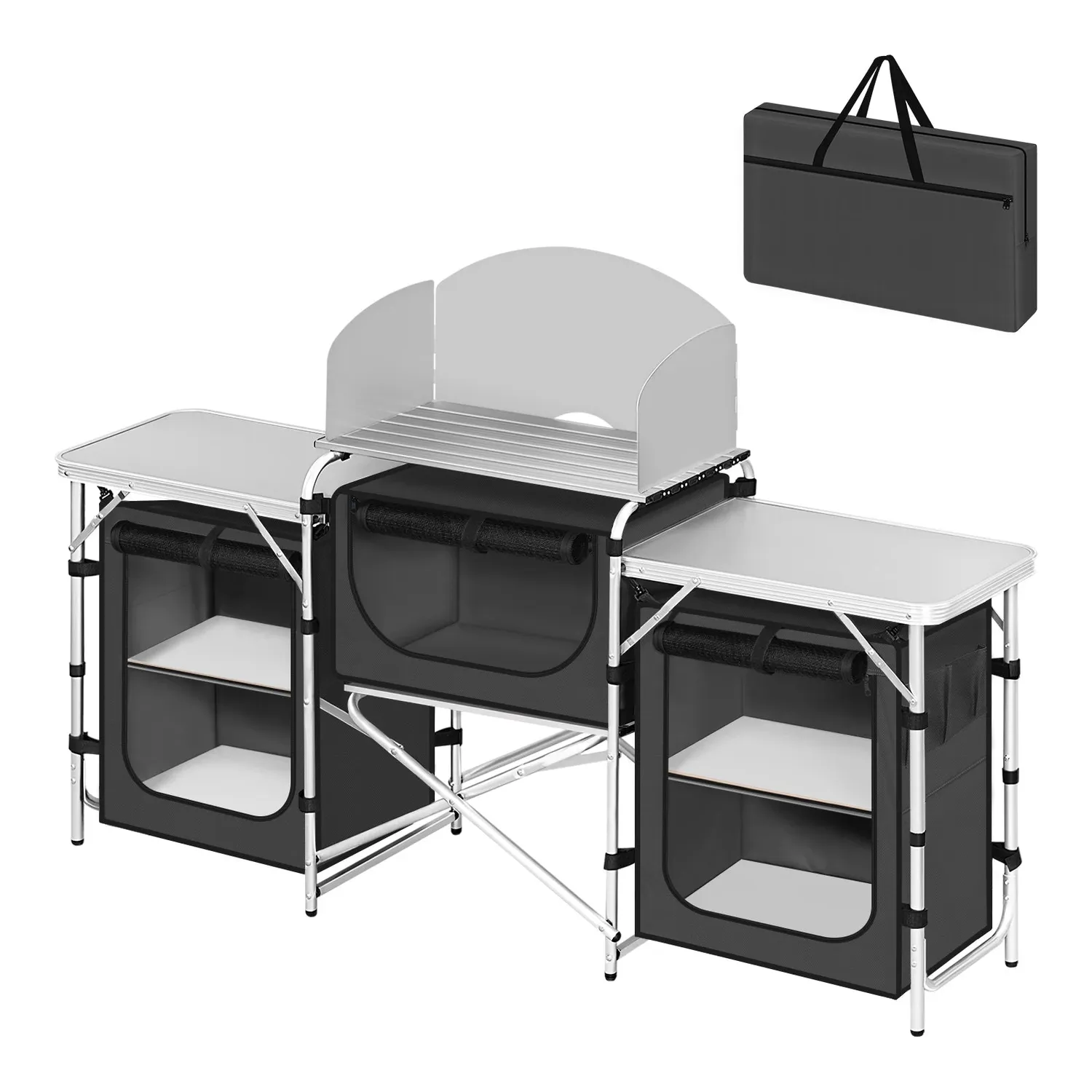 In And OutdoorMatch Campingküche Alu Schwarz 174x48 cm