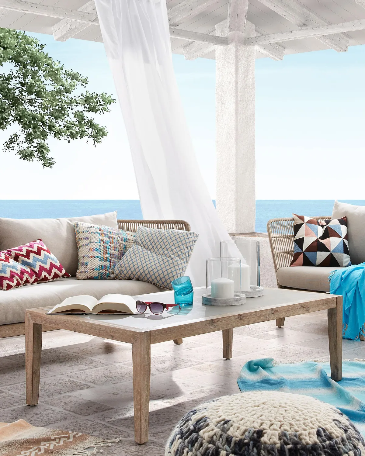 Kave Home Belleny 3-Sitzer Sofa beige Eukalyptus Outdoor
