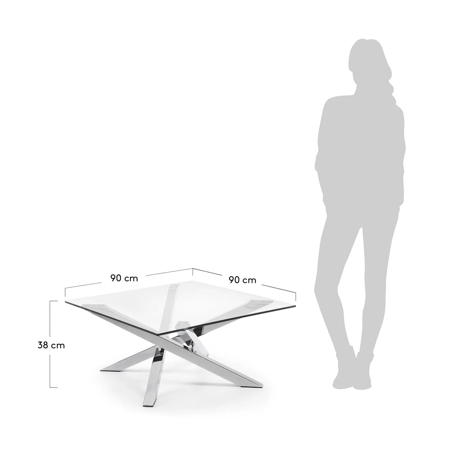 Kave Home Kamido Couchtisch 90 x 90 cm Hartglas Chromstahl