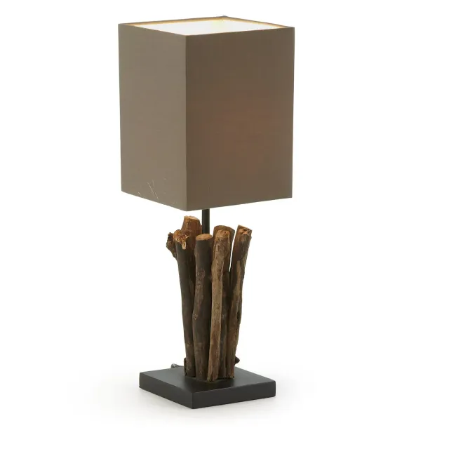 Kave Home Aurelia Tischlampe Grau Recyclingholz Baumwolle