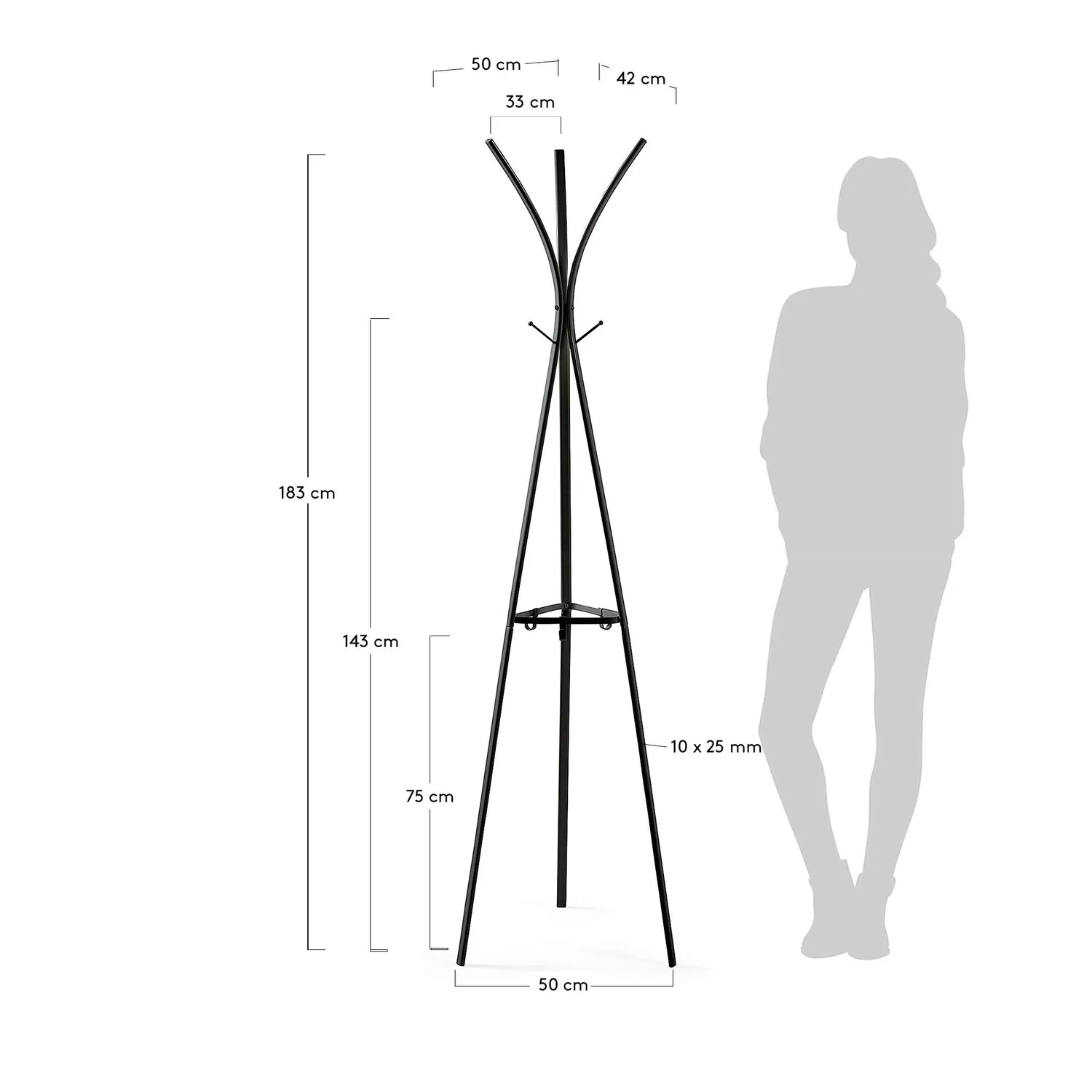 Kave Home Stearn Kleiderständer schwarz 183 cm Stahl