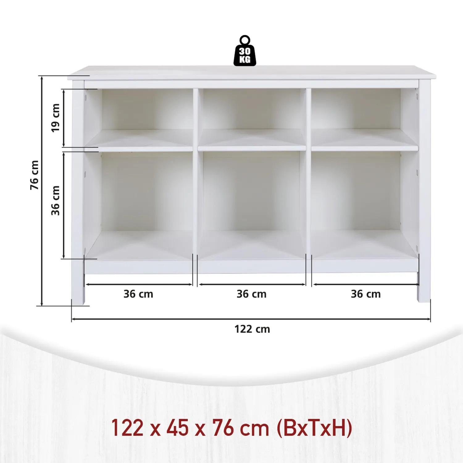Inter Link Pinora Bücherregal weiß 122x45x76 cm 6 Fächer