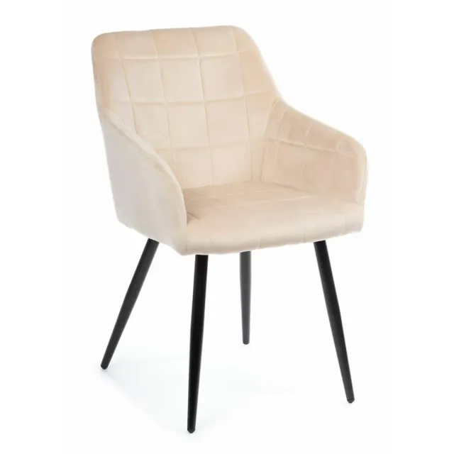 HOWHOMELY Luna gesteppter Stuhl Schwarz Beige aus Samt