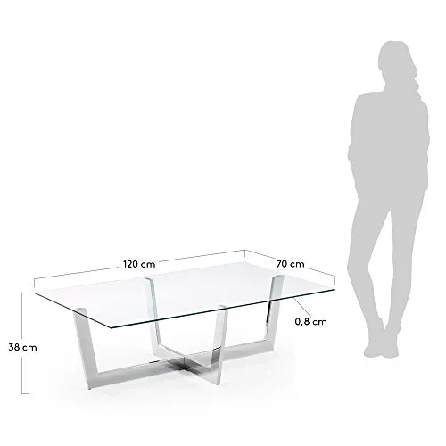 Kave Home Plam Couchtisch 120 x 70 cm Glas Chromstahl