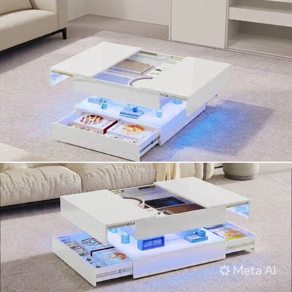 In And OutdoorMatch Couchtisch LED Hochglanz mit Schubladen