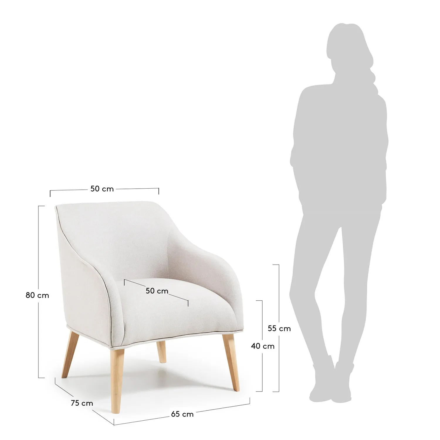 Kave Home Sessel beige Stoff Teflon 65 cm